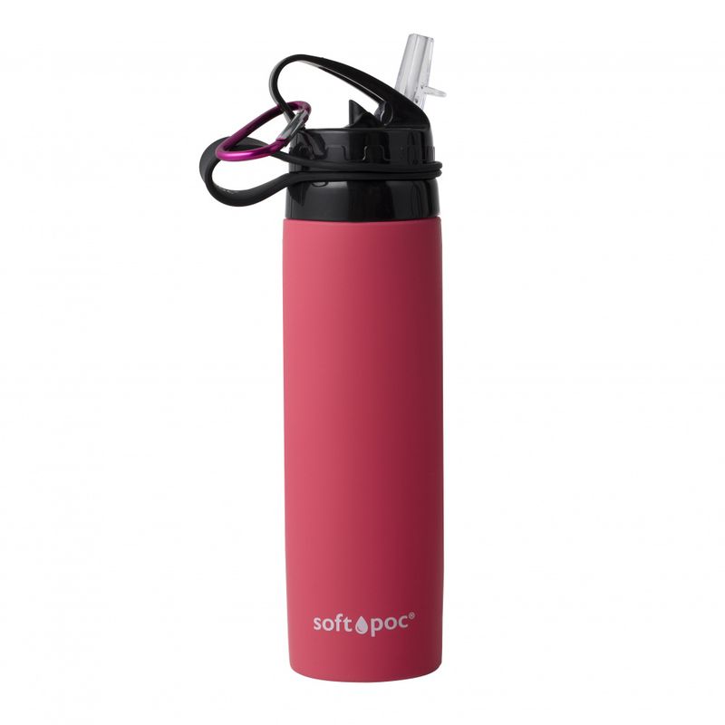 Foldable drinking bottle - Softpoc - Red / Pink