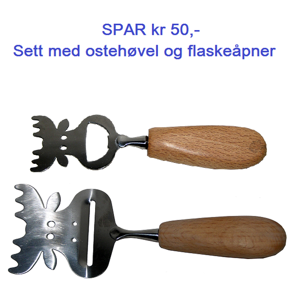 Sett med flaskeåpner og ostehøvel