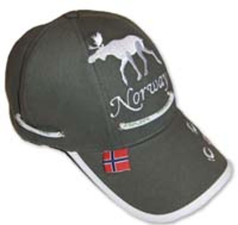 Cap, olive green with embrodery of moose