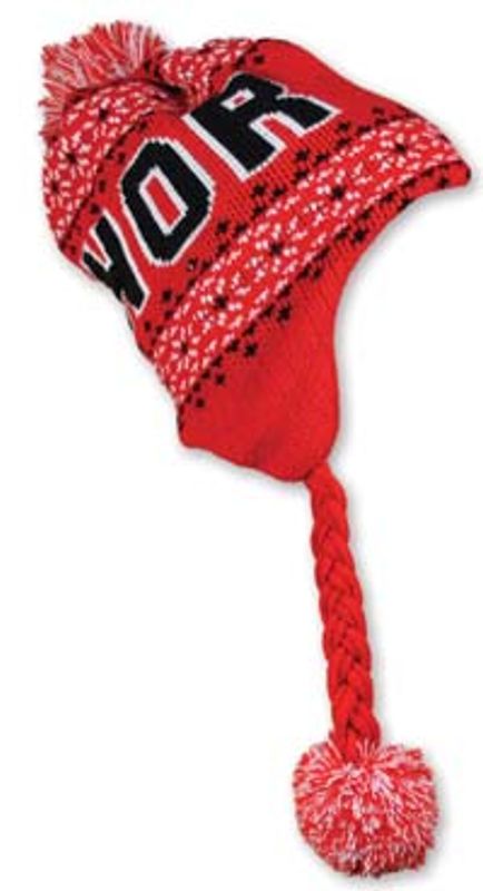 Hat with earflaps, red, NORWAY